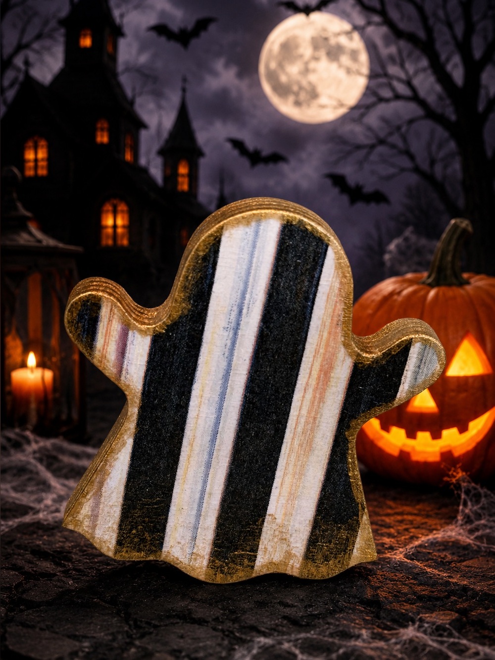 Hand Crafted Courtly Stripe Wood Ghost 6”